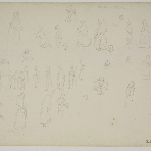 image for: Adolphe Hedwige Alphonse Delamare - Vista de Caldes de Montbui (anvers) / Croquis de figures (revers) - Diumenge 10 de juny de 1827 [1]