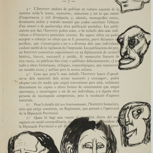 image for: Ismael Smith - Cinc caricatures marginals al «Reglament interior de l&#039;Institut d&#039;Estudis Catalans» - 1907