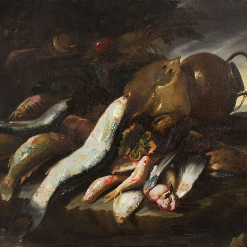 image for: Elena Recco - Natura morta amb peixos i estris de cuina - Entre 1695-1705