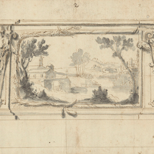 image for: Francesc Tramulles - Projecte de decoració amb una escena de paisatge - 1750-1755