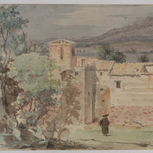 image for: Adolphe Hedwige Alphonse Delamare - Santuari de la Mare de Déu del Remei a Caldes de Montbui (anvers) / Apunts de paisatge (revers) - Juny de 1826
