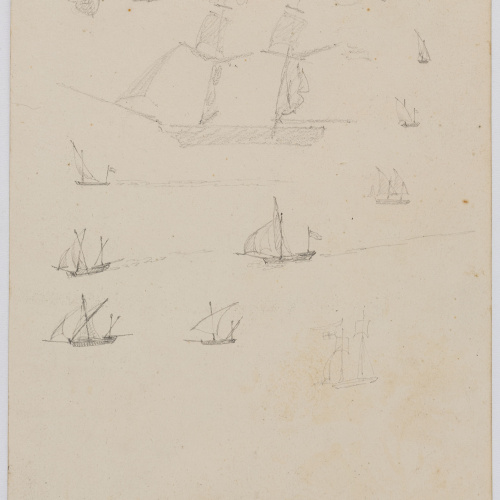 image for: Adolphe Hedwige Alphonse Delamare - Ermita de Sant Onofre a Montserrat (anvers) / Apunts de vaixells i figures (revers) - Setembre de 1826 [1]