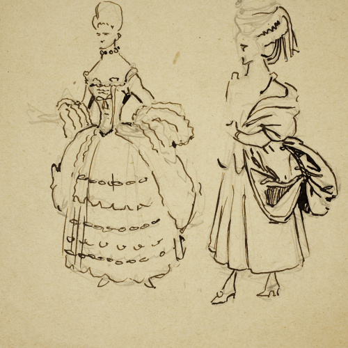 image for: Ismael Smith - Estudi d&#039;indumentària del segle XVIII (anvers) / Estudi d&#039;indumentària del segle XVIII (calc de l&#039;anvers) (revers) - Cap a 1910