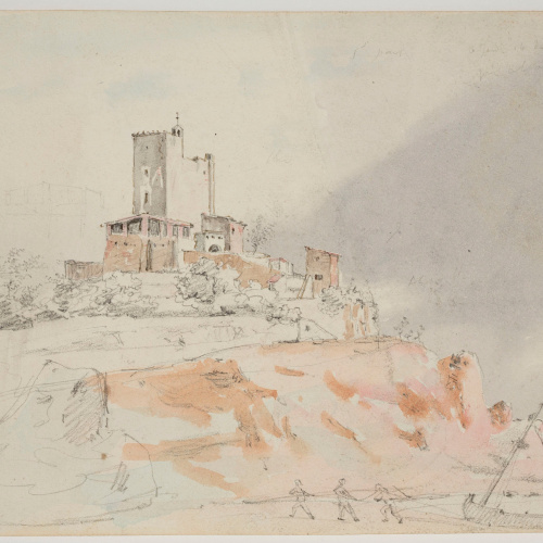 image for: Adolphe Hedwige Alphonse Delamare - Ermita de Sant Pau a Sant Pol de Mar (anvers) / Arbres i ovella (revers) - Dijous 14 de desembre de 1826