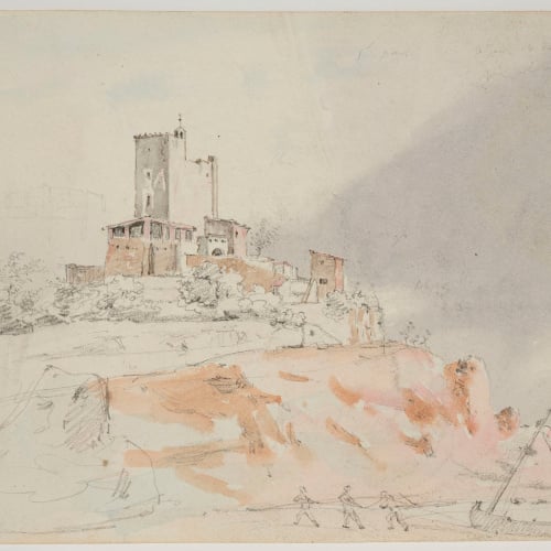 image for: Adolphe Hedwige Alphonse Delamare - Ermita de Sant Pau a Sant Pol de Mar (anvers) / Arbres i ovella (revers) - Dijous 14 de desembre de 1826