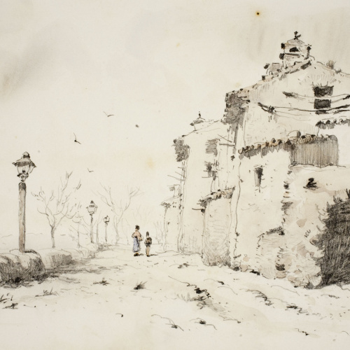 Modest Urgell - Carrer de poble - Cap a 1884 image for: Modest Urgell - Carrer de poble - Cap a 1884