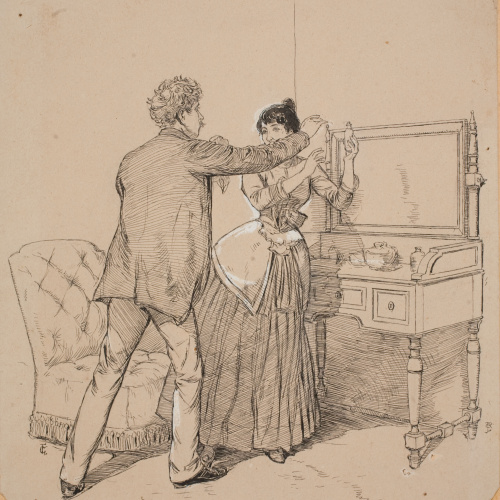 image for: Josep Lluís Pellicer - Parella en un tocador - 1886