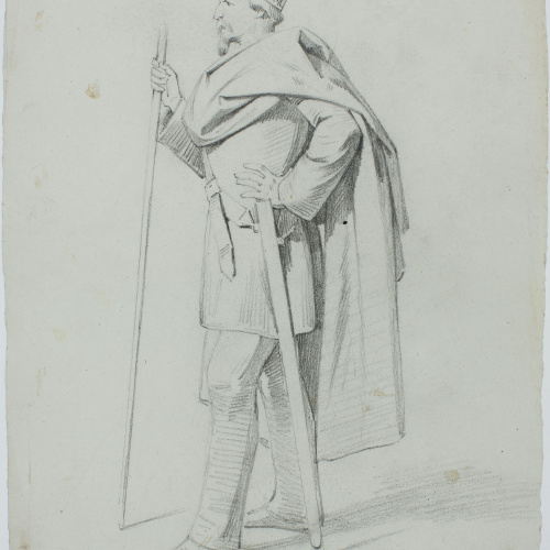 image for: Claudi Lorenzale - Home amb indumentària medieval (anvers i revers) - Cap a 1860-1880