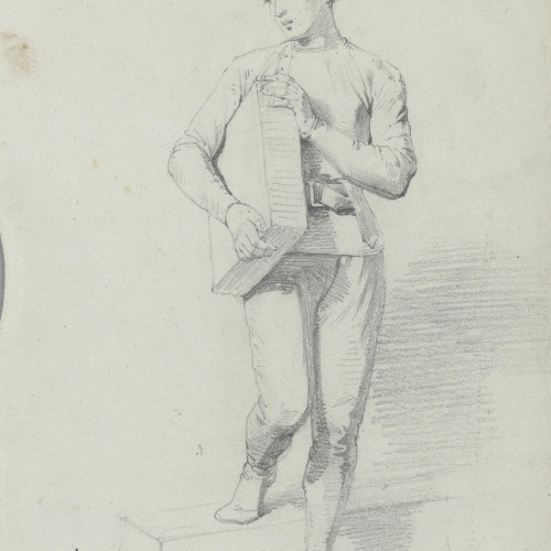 Claudi Lorenzale - Estudi de jove amb una capsa sota el braç per al quadre «Els ambaixadors de la Diputació a Vilafranca prohibeixen a la Reina Joana que acompanyi el Príncep de Viana a... - Cap a 1870 image for: Claudi Lorenzale - Estudi de jove amb una capsa sota el braç per al quadre «Els ambaixadors de la Diputació a Vilafranca prohibeixen a la Reina Joana que acompanyi el Príncep de Viana a... - Cap a 1870