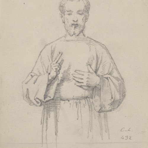 Claudi Lorenzale - Figura masculina en actitud de beneir - Cap a 1850-1870 image for: Claudi Lorenzale - Figura masculina en actitud de beneir - Cap a 1850-1870