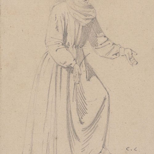 Claudi Lorenzale - Dona en actitud de pujar un esglaó - Cap a 1850-1870 image for: Claudi Lorenzale - Dona en actitud de pujar un esglaó - Cap a 1850-1870