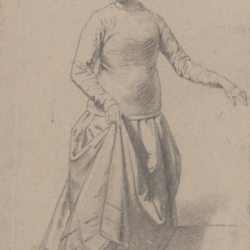 image for: Claudi Lorenzale - Dona agafant-se la faldilla per un costat - Cap a 1860-1880