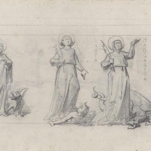 image for: Claudi Lorenzale - Santa Margarida (anvers) / Estudis per a santa Margarida (revers) - Cap a 1868 [1]