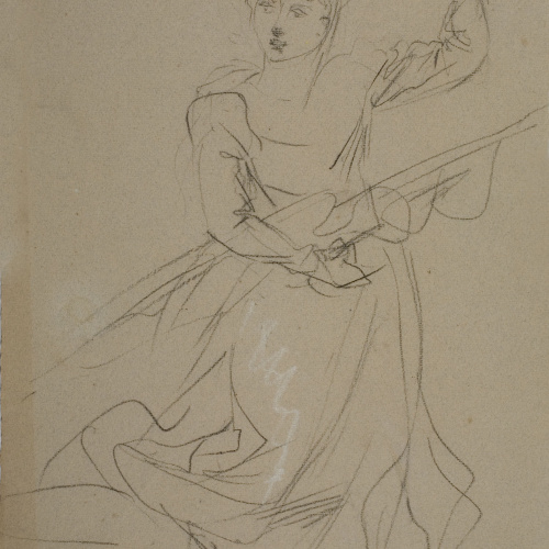 image for: Ramon Martí i Alsina - Estudi de dona amb un estendard per al quadre «La companyia de Santa Bàrbara» - Cap a 1891