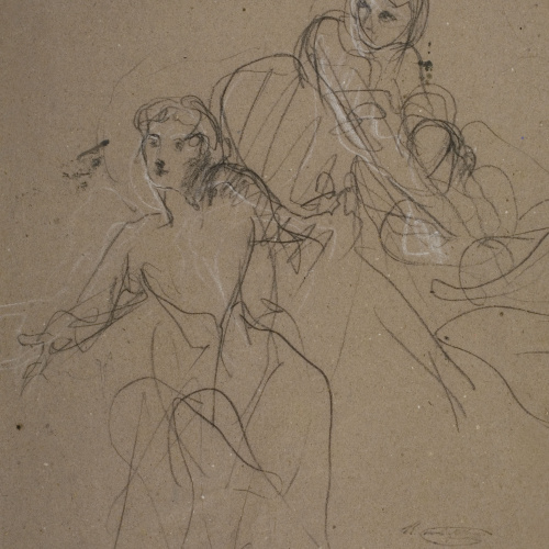 image for: Ramon Martí i Alsina - Apunt de dues dones i un ferit per al quadre La companyia de Santa Bàrbara - Cap a 1891