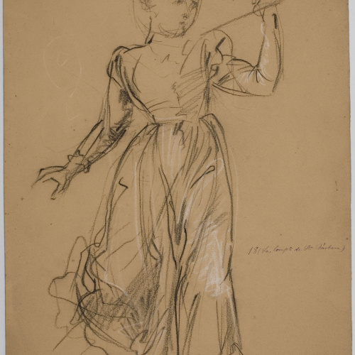 image for: Ramon Martí i Alsina - Apunt de dona amb un estendard per al quadre «La companyia de Santa Bàrbara» - Cap a 1891