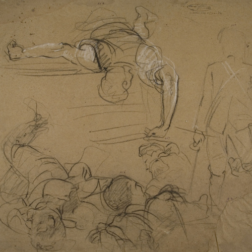 image for: Ramon Martí i Alsina - Grup de ferits i apunt de soldat per al quadre «La Companyia de Santa Bàrbara» - Cap a 1891