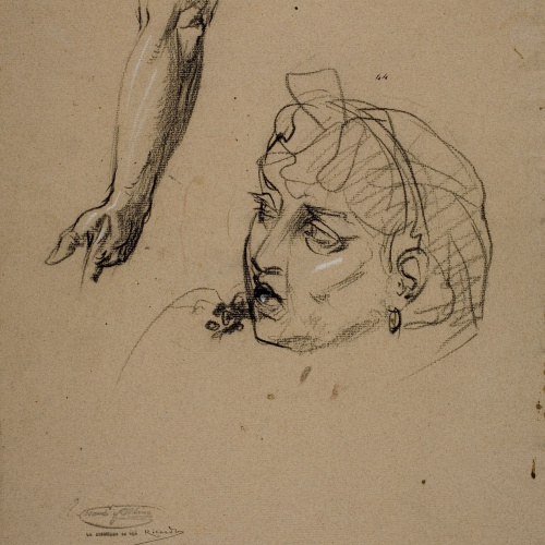 image for: Ramon Martí i Alsina - Estudi de braç i cap de dona per al quadre «La companyia de Santa Bàrbara» - Cap a 1891