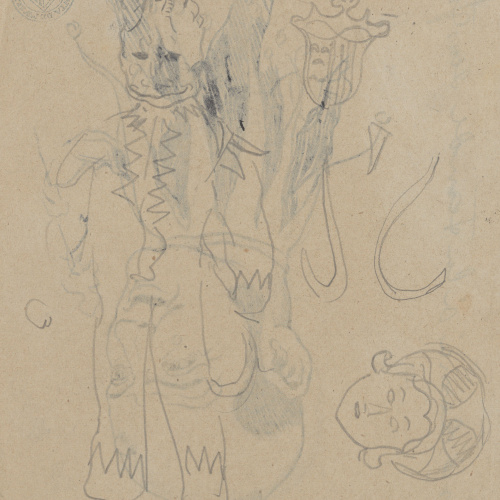 image for: Antoni Utrillo - En Cap-de-llupia, de Vich (anvers) / Croquis de diversos dibuixos i del diable de Berga (revers) - 1902 [1]