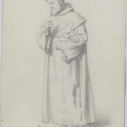Claudi Lorenzale - Estudi de figura per al quadre «Mort del rei Pere III a Vilafranca» - Cap a 1870 image for: Claudi Lorenzale - Estudi de figura per al quadre «Mort del rei Pere III a Vilafranca» - Cap a 1870