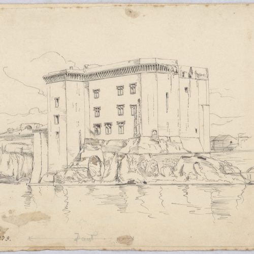 image for: Josep Lluís Pellicer - Castell dels comtes de Provença a Tarascon, Nimes (anvers) / Croquis (revers) - Cap a 1889