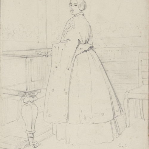 image for: Claudi Lorenzale - Retrat de dona al costat d&#039;una vitrina - Cap a 1860-1880