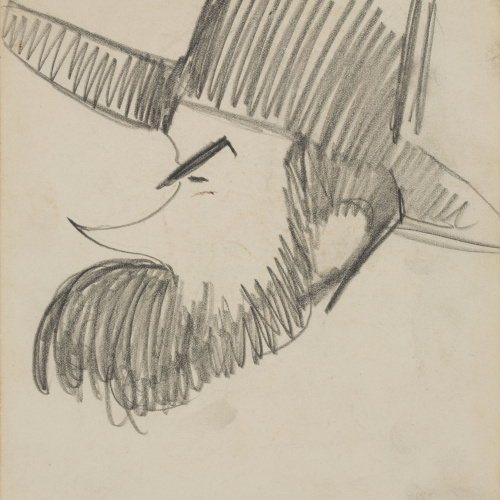 image for: Lluís Bagaria Bou - Apunt de caricatura del cap de Joan Colom (anvers) / Croquis arquitectònic (revers) - Primera meitat del segle XX