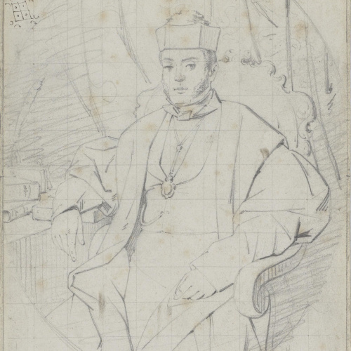 image for: Claudi Lorenzale - Retrat d&#039;un jutge [?] amb toga i birret - Cap a 1860-1880