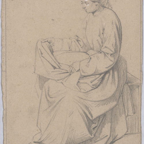 image for: Claudi Lorenzale - Estudi per a una de les escenes del cicle de la Vida de la Mare de Déu per al retaule de l&#039;altar major de la catedral de Solsona - Cap a 1854-1856