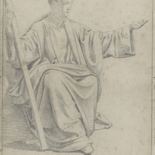 Claudi Lorenzale - Home assegut amb bastó a la mà dreta (anvers) / Home assegut amb bastó a la mà dreta (revers) - Cap a 1850-1870 image for: Claudi Lorenzale - Home assegut amb bastó a la mà dreta (anvers) / Home assegut amb bastó a la mà dreta (revers) - Cap a 1850-1870