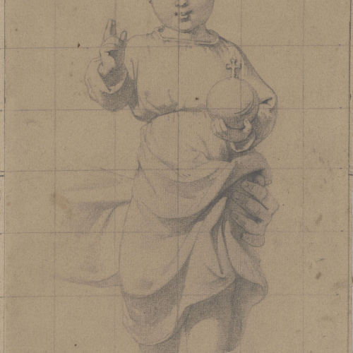 image for: Claudi Lorenzale - El nen Jesús amb la bola a una mà i amb l&#039;altra beneint - Cap a 1850-1870