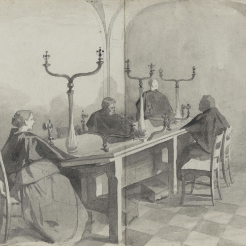 image for: Claudi Lorenzale - Persones assegudes entorn d&#039;una taula - Cap a 1860-1880