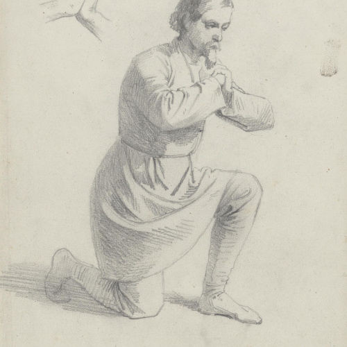 image for: Claudi Lorenzale - Estudi de figura masculina per al quadre «Mort del rei Pere III a Vilafranca» - Cap a 1870