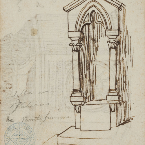 image for: Claudi Lorenzale - Púlpit a una església de Viterbo (anvers) / Càtedra de l&#039;església de Montifrascone (revers) - Cap a 1839-1840 [1]