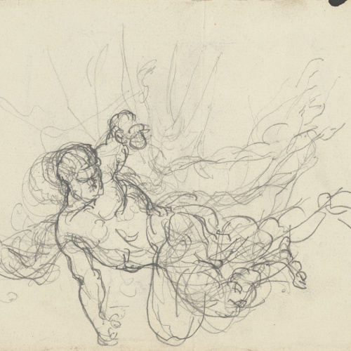 image for: Francesc Torras - Guzmán el Bueno, llançant el punyal (anvers) / Croquis de figura masculina (revers) - Cap a 1860-1876 [1]