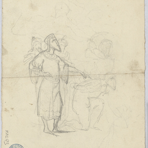 image for: Francesc Torras - Guzmán el Bueno, llançant el punyal (anvers) / Croquis d&#039;una escena històrica (revers) - Cap a 1860-1876 [1]