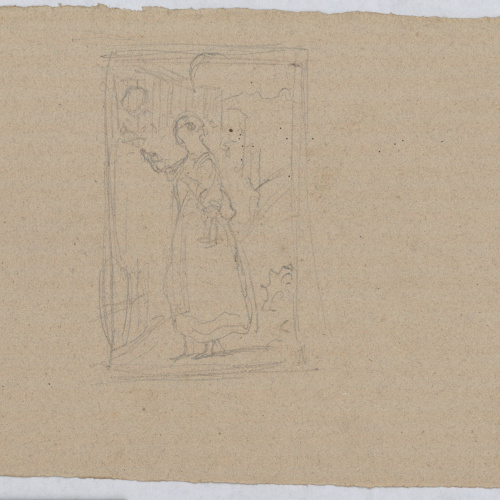 image for: Francesc Torras - Camperola (anvers) / Croquis de figura femenina (revers) - Cap a 1860-1876 [1]