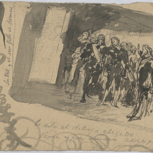 image for: Francesc Torras - La Nit i el seu fill el Somni (anvers) / Composició històrica (revers) - Cap a 1865-1875 [1]