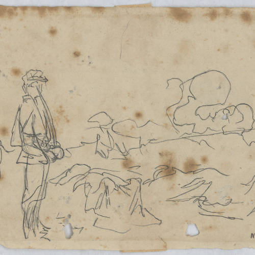 image for: Josep Lluís Pellicer - Apunt de soldat en un paisatge - 1877