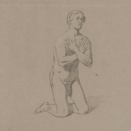 Claudi Lorenzale - Nu masculí en actitud de pregària (anvers) / Estudi de figures femenines (revers) - Cap a 1860-1870 image for: Claudi Lorenzale - Nu masculí en actitud de pregària (anvers) / Estudi de figures femenines (revers) - Cap a 1860-1870
