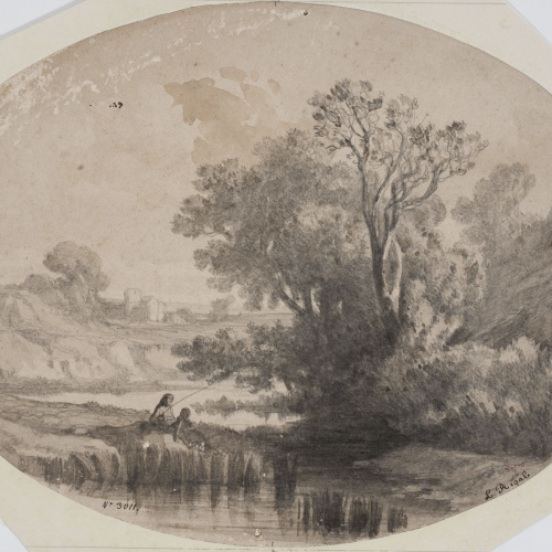 image for: Lluís Rigalt - Paisatge amb pescadors - Cap a 1840-1850