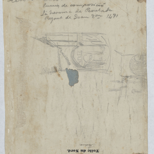image for: Antoni Caba - Estudi per a la pintura «L'heroïna de Peralada» (anvers) / Croquis de l'entrada a una població per a la pintura «L'heroïna de Peralada» (revers) - Cap a 1864 [1]