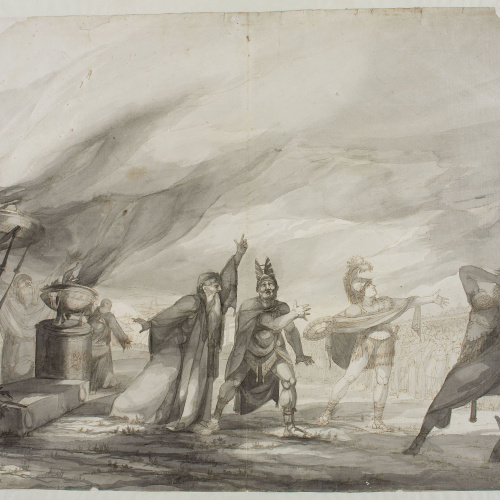 image for: Pau Rigalt - Escena inspirada en la Ilíada (anvers) / Croquis d&#039;un capitell (revers) - Cap a 1800-1820