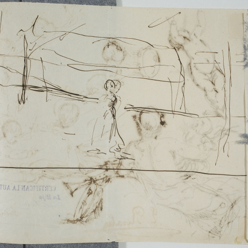image for: Eduardo Rosales - Estudi per a l&#039;Al·legoria de la Música del sostre del palau dels marquesos de Portugalete (Madrid) (anvers) / Apunt d&#039;Ofèlia en un clar de bosc. Apunt per al quadre &quot;Hamlet... - Cap a 1870 [1]