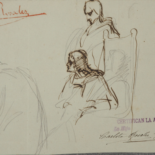 Eduardo Rosales - Estudi per al quadre «Isabel la Catòlica dictant el seu testament» (anvers) / Croquis per al quadre «Isabel la Catòlica dictant el seu testament» (revers) - 1863 image for: Eduardo Rosales - Estudi per al quadre «Isabel la Catòlica dictant el seu testament» (anvers) / Croquis per al quadre «Isabel la Catòlica dictant el seu testament» (revers) - 1863