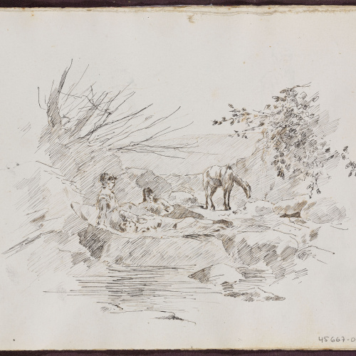 image for: Alexandre de Riquer - Paisatge amb figures descansant - 1878