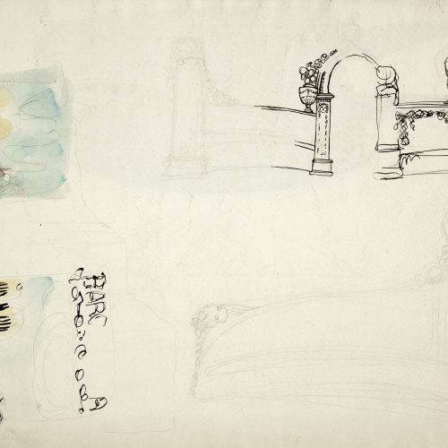 image for: Ismael Smith - Dama amb capa en un passeig (anvers) / Projecte de monument (revers) - Cap a 1908-1910 [1]