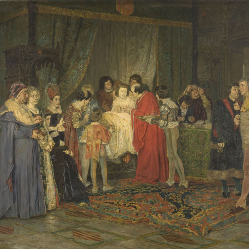image for: Antoni Casanova Estorach - El rei Ferran d&#039;Antequera que, malalt a Igualada, és assistit per Joan de Fivaller - 1875