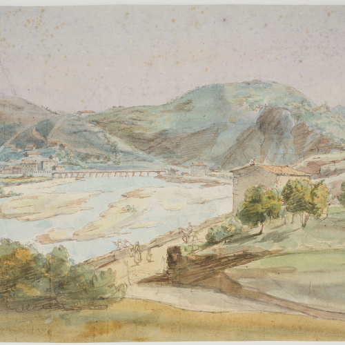 image for: Adolphe Hedwige Alphonse Delamare - Vista de Behobia i del pont del Bidasoa - Diumenge 24 d’octubre de 1824