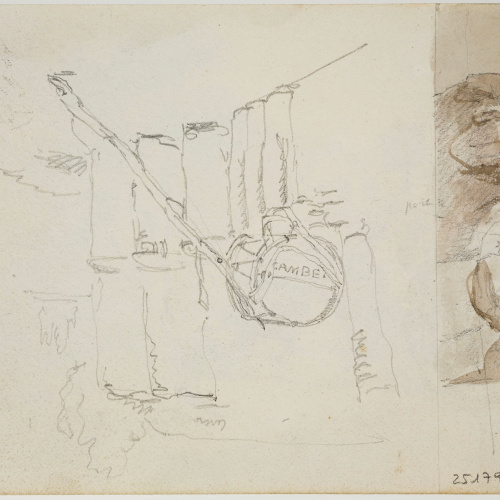 image for: Adolphe Hedwige Alphonse Delamare - Castell entre Calella i Vidreres (Lloret de Mar) (anvers) / Croquis (revers) - 30 de novembre de 1827 [1]